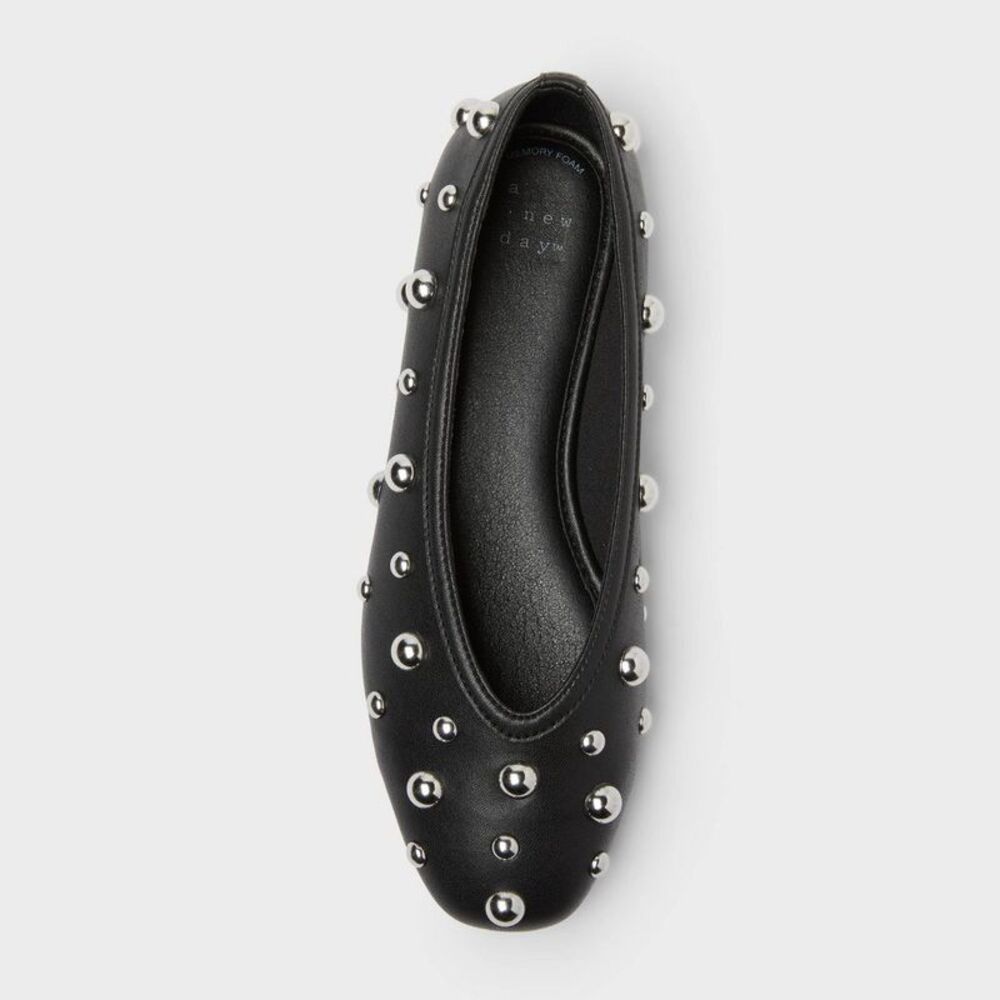 Women’s Sammie Studded Ballet Flats with Memory Foam Insole – A New day Black 8 - Picture 3 of 4